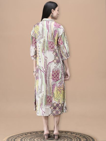 Shree Women Chanderi Grey Ikat Print Dress